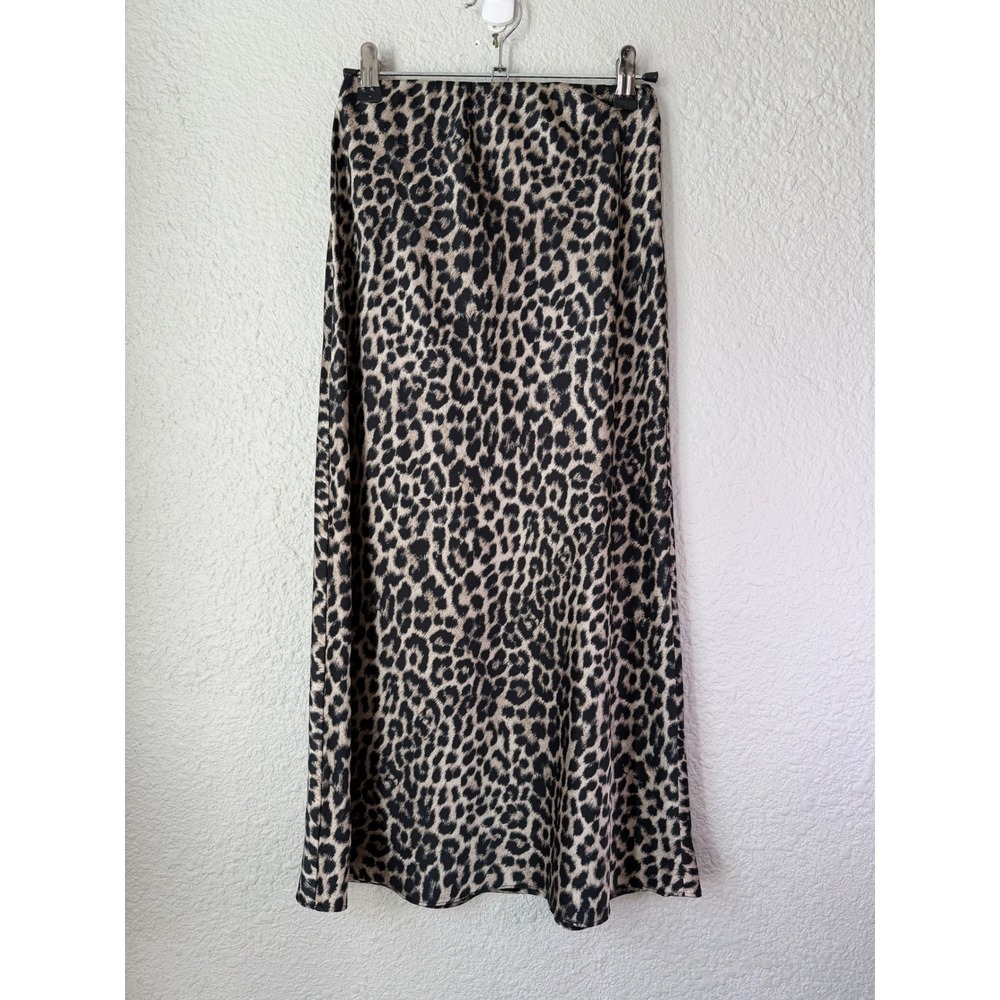 ALYA Leopard Print‎ Midi Skirt Womens XS Tan Black Animal Print